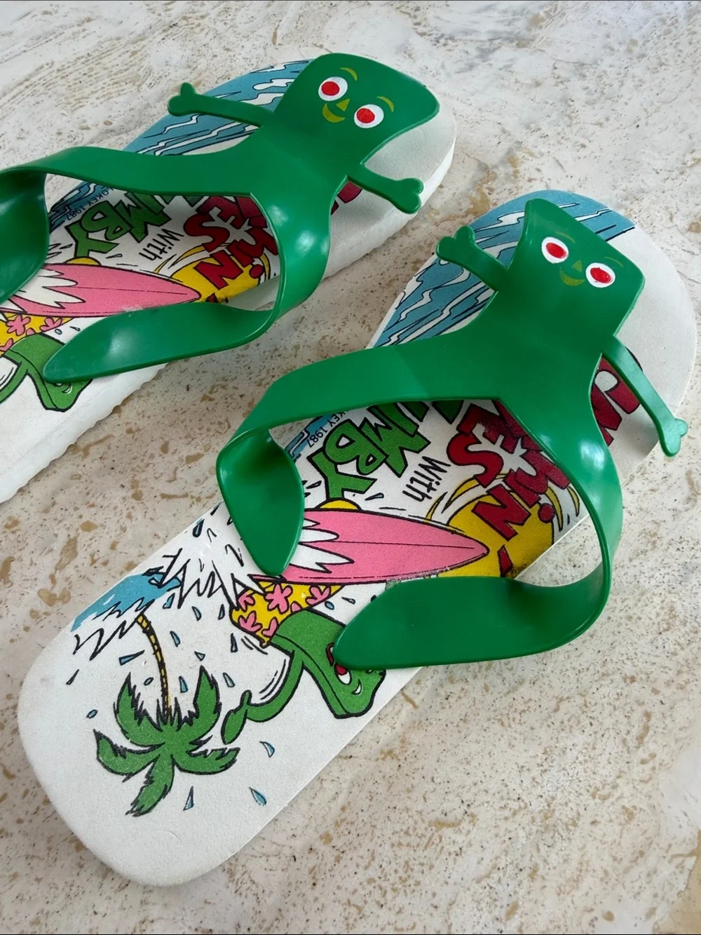 Vintage 1987 Gumby Flip Flops Adult Sz 9/10 Art Clokey Rare Retro Cartoon